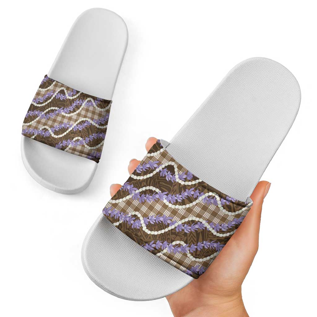 Brown Hawaii Palaka Honohono Pikake Slide Sandals Hawaiian Orchid Lei Polynesian Pattern LT14 - Polynesian Pride
