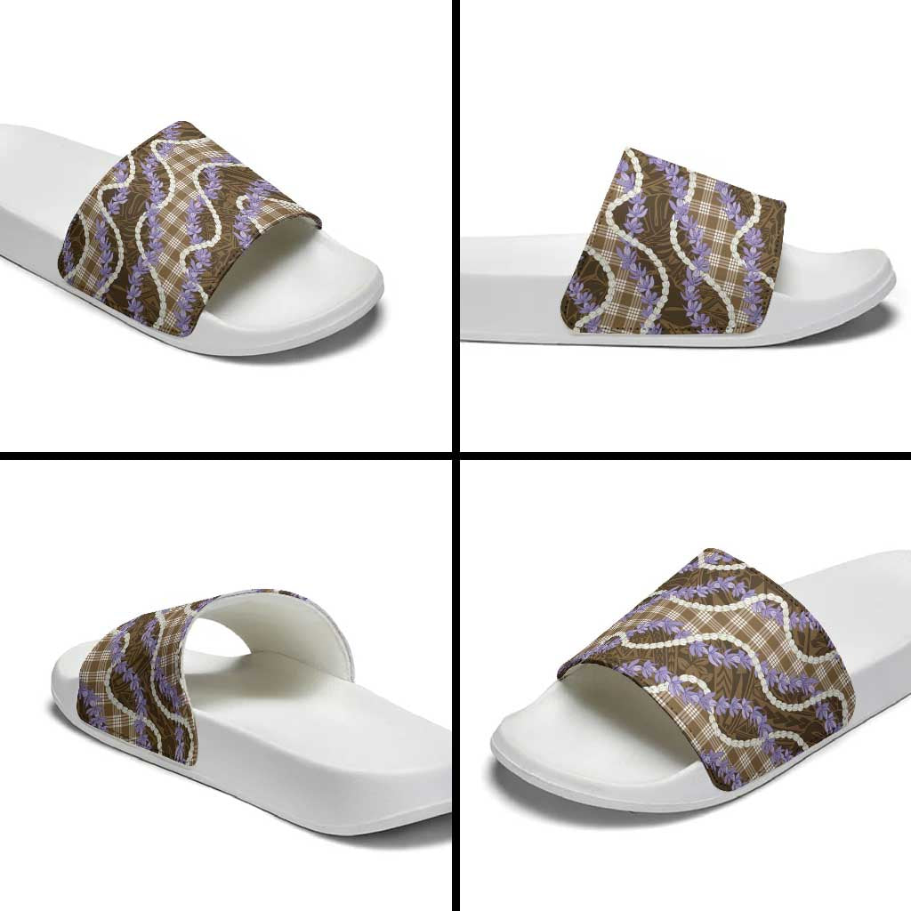 Brown Hawaii Palaka Honohono Pikake Slide Sandals Hawaiian Orchid Lei Polynesian Pattern LT14 - Polynesian Pride