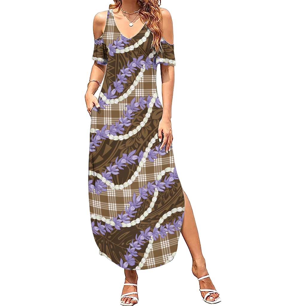 Brown Hawaii Palaka Honohono Pikake Summer Maxi Dress Hawaiian Orchid Lei Polynesian Pattern - Polynesian Pride