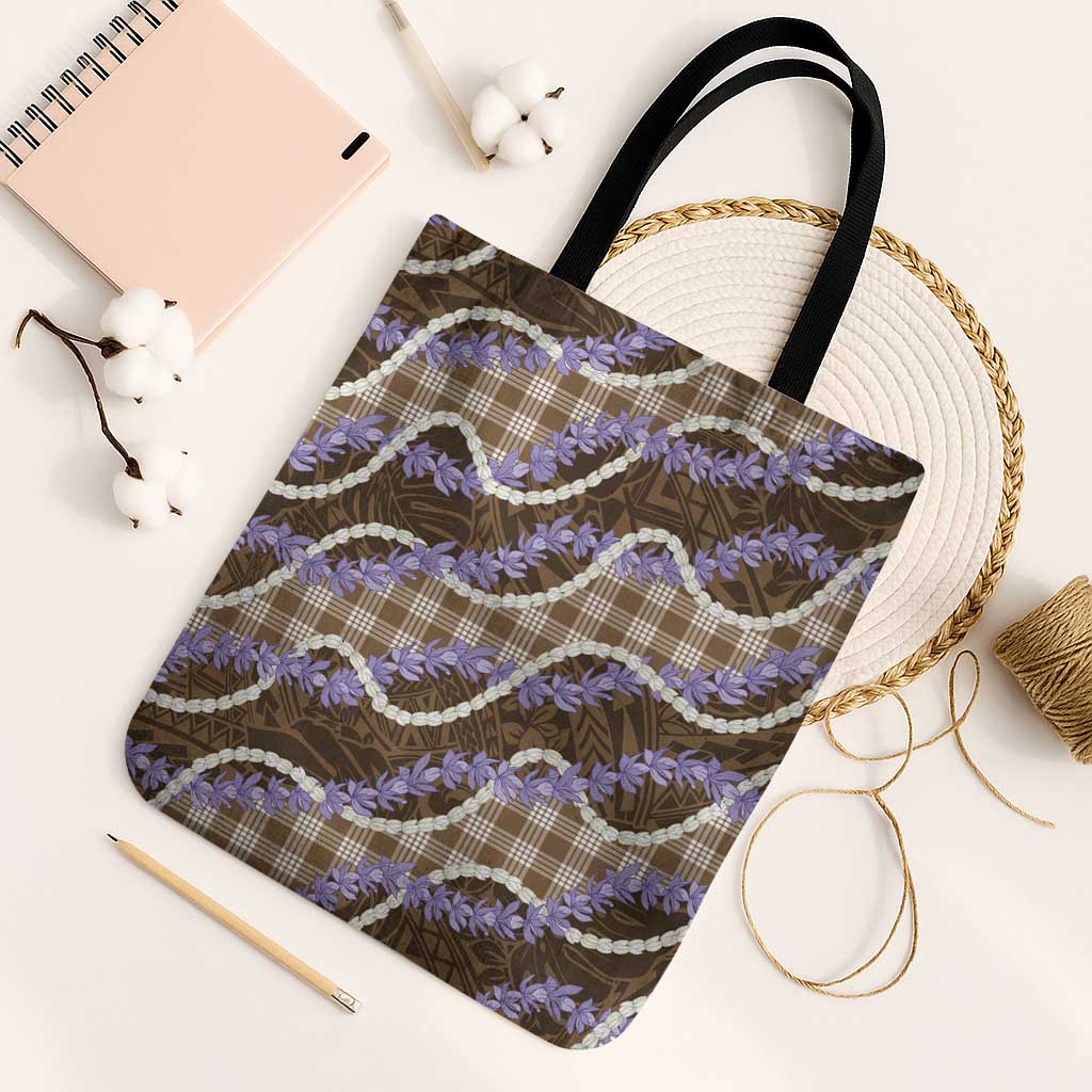 Brown Hawaii Palaka Honohono Pikake Tote Bag Hawaiian Orchid Lei Polynesian Pattern - Polynesian Pride