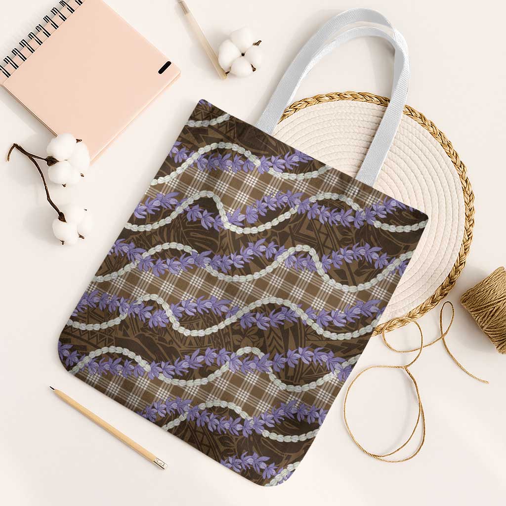 Brown Hawaii Palaka Honohono Pikake Tote Bag Hawaiian Orchid Lei Polynesian Pattern - Polynesian Pride