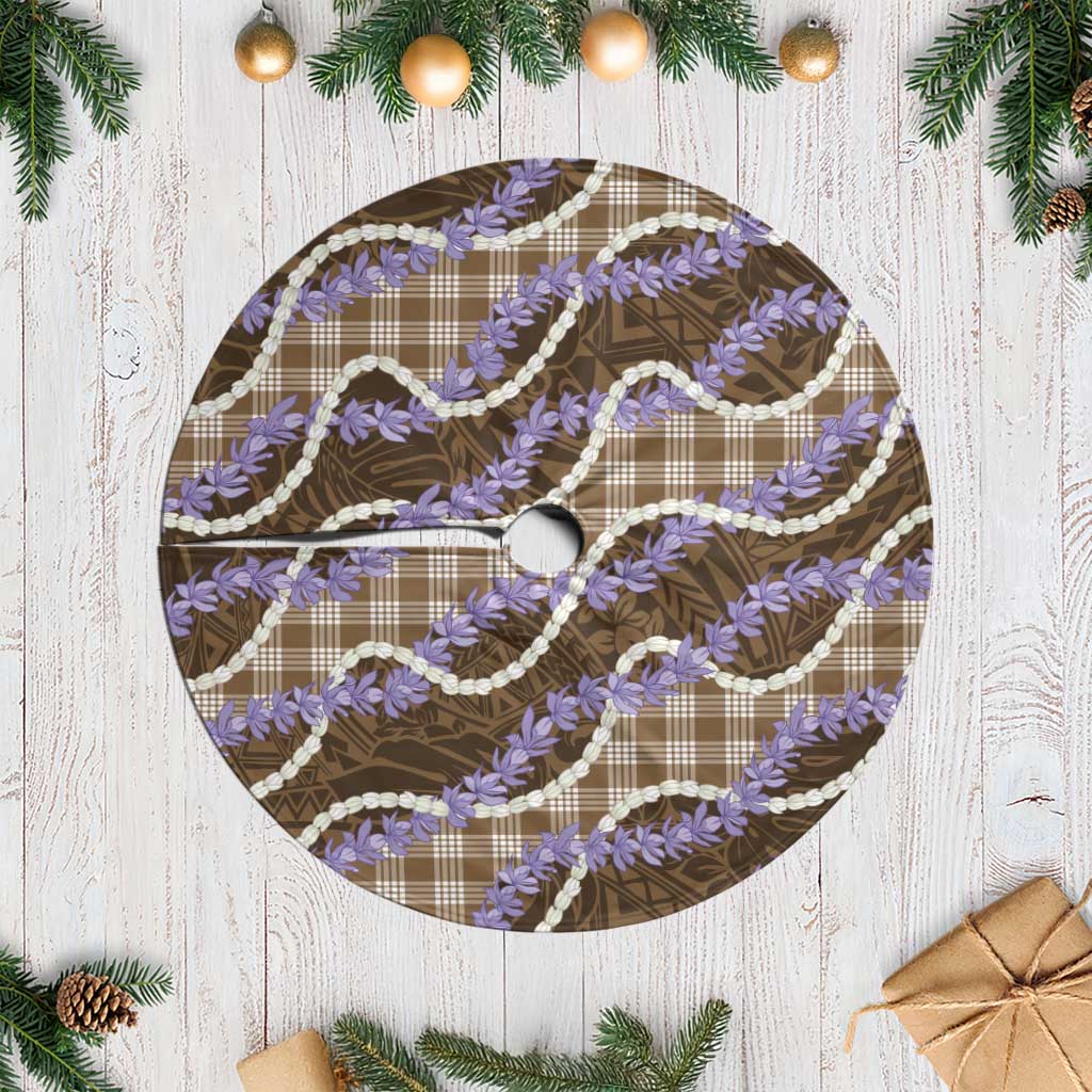 Brown Hawaii Palaka Honohono Pikake Tree Skirt Hawaiian Orchid Lei Polynesian Pattern - Polynesian Pride