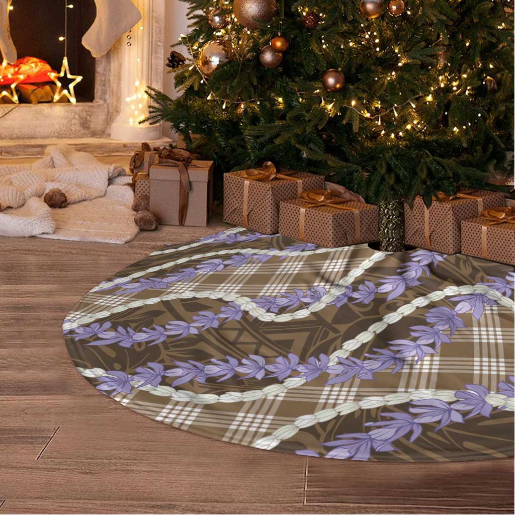 Brown Hawaii Palaka Honohono Pikake Tree Skirt Hawaiian Orchid Lei Polynesian Pattern - Polynesian Pride