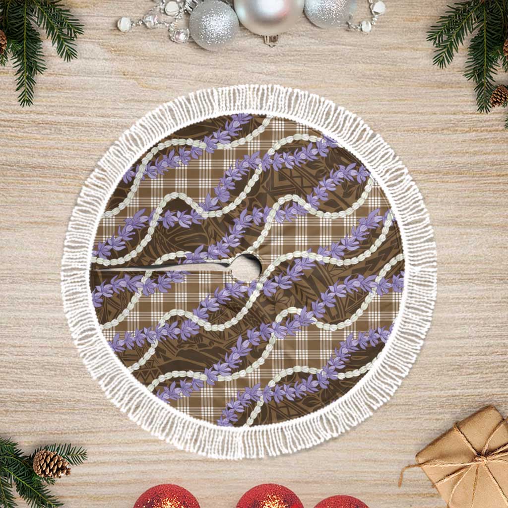 Brown Hawaii Palaka Honohono Pikake Tree Skirt Hawaiian Orchid Lei Polynesian Pattern - Polynesian Pride