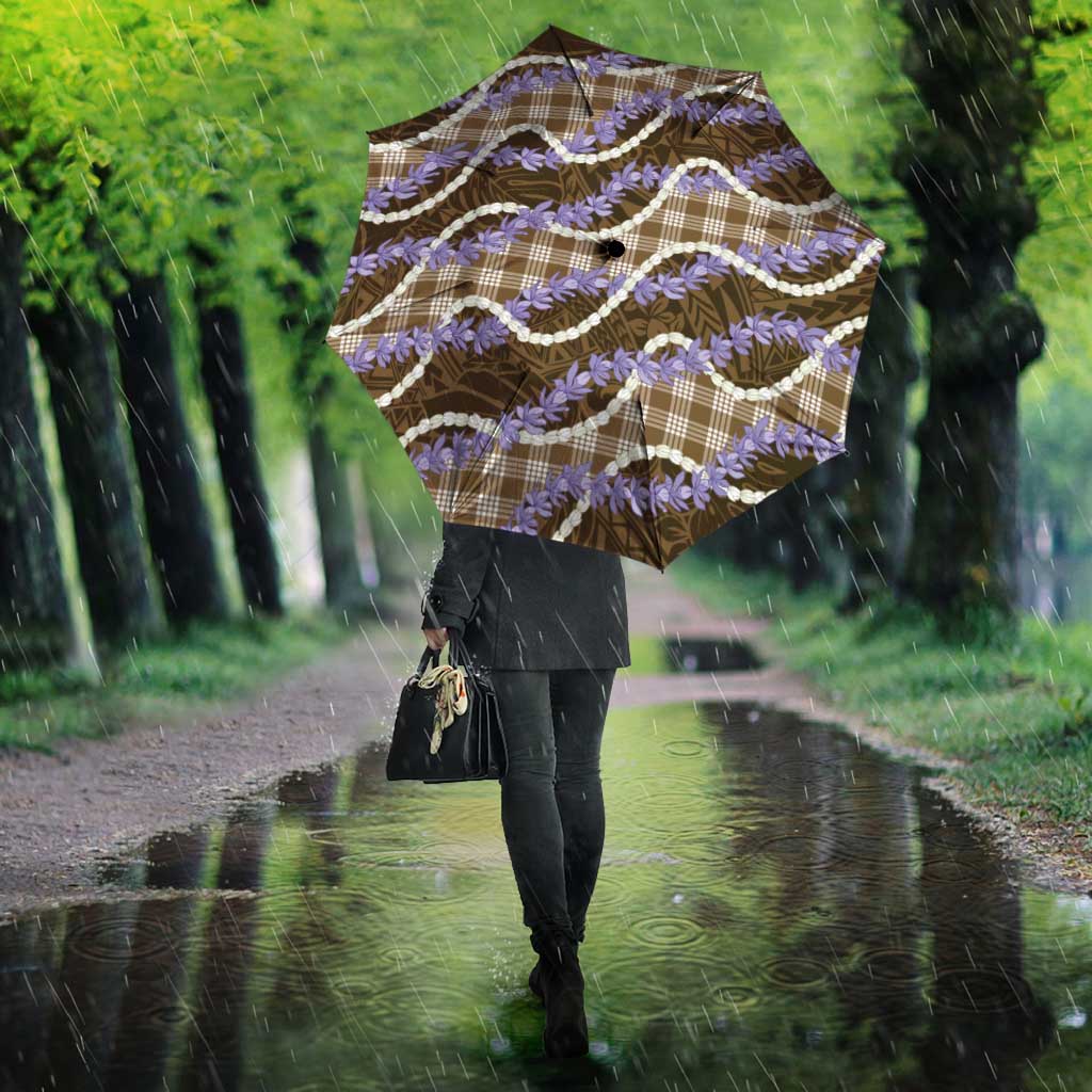 Brown Hawaii Palaka Honohono Pikake Umbrella Hawaiian Orchid Lei Polynesian Pattern - Polynesian Pride