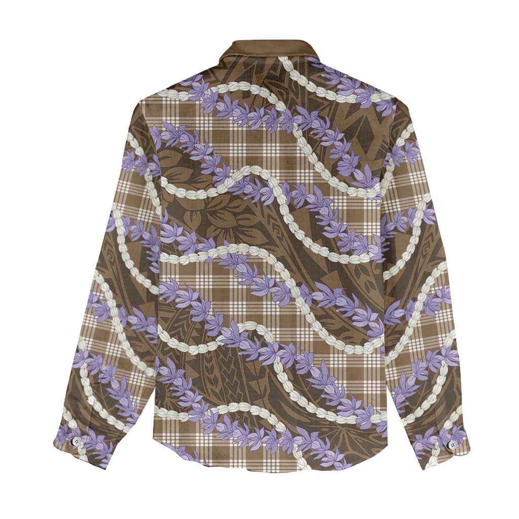 Brown Hawaii Palaka Honohono Pikake Women Casual Shirt Hawaiian Orchid Lei Polynesian Pattern - Polynesian Pride