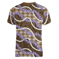 Brown Hawaii Palaka Honohono Pikake Women V-Neck T-Shirt Hawaiian Orchid Lei Polynesian Pattern - Polynesian Pride