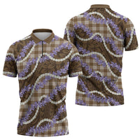 Brown Hawaii Palaka Honohono Pikake Zipper Polo Shirt Hawaiian Orchid Lei Polynesian Pattern - Polynesian Pride