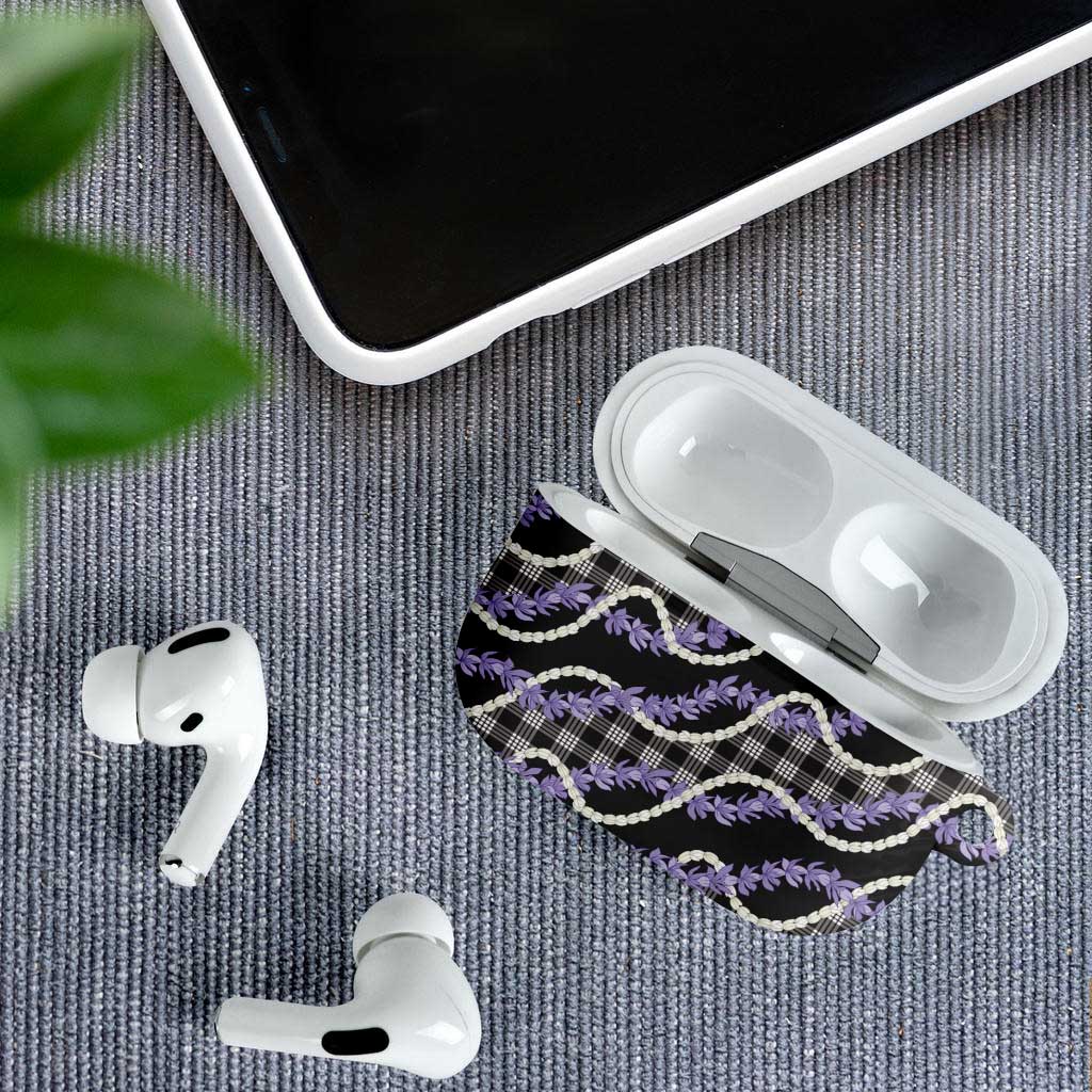 Black Hawaii Palaka Honohono Pikake AirPods Case Hawaiian Orchid Lei Polynesian Pattern - Polynesian Pride