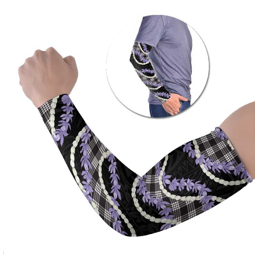 Black Hawaii Palaka Honohono Pikake Arm Sleeves Hawaiian Orchid Lei Polynesian Pattern - Polynesian Pride