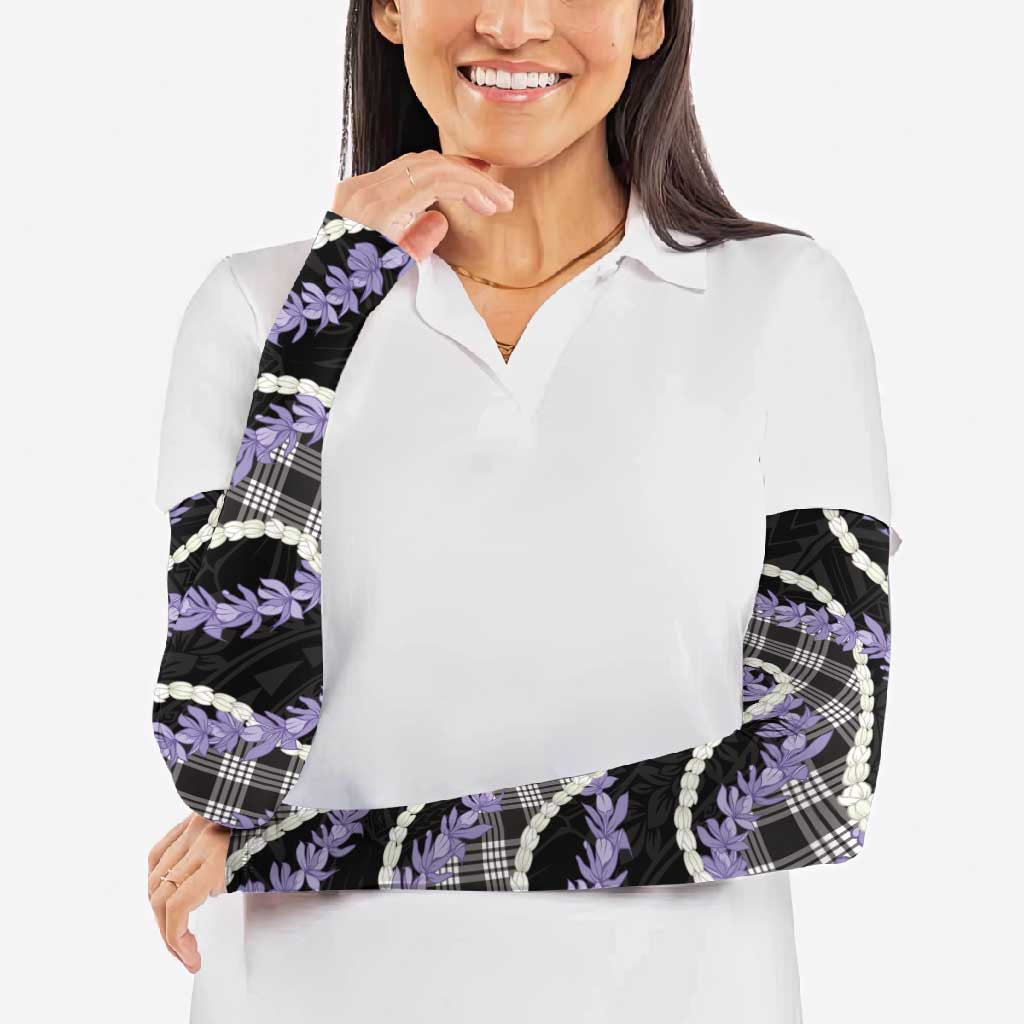 Black Hawaii Palaka Honohono Pikake Arm Sleeves Hawaiian Orchid Lei Polynesian Pattern - Polynesian Pride