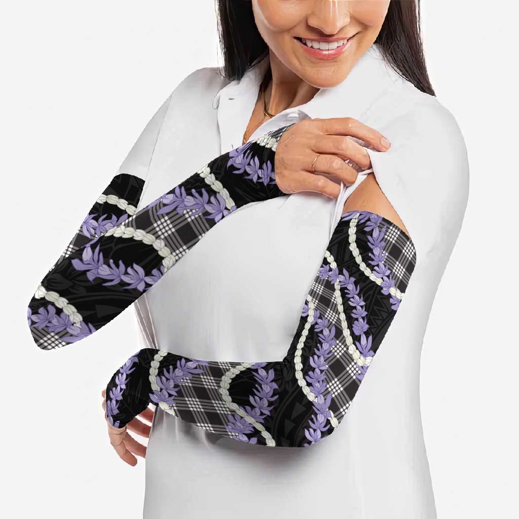 Black Hawaii Palaka Honohono Pikake Arm Sleeves Hawaiian Orchid Lei Polynesian Pattern - Polynesian Pride