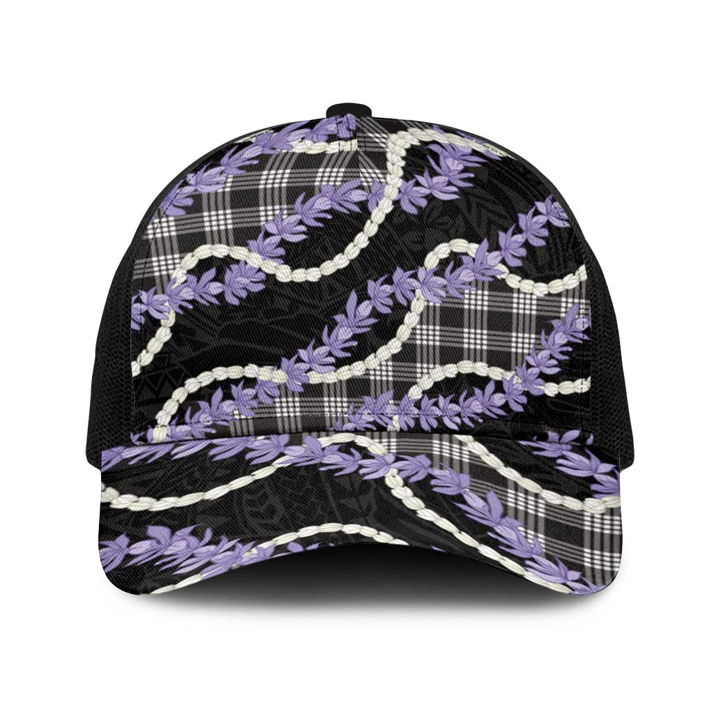 Black Hawaii Palaka Honohono Pikake Baseball Net Cap Hawaiian Orchid Lei Polynesian Pattern - Polynesian Pride