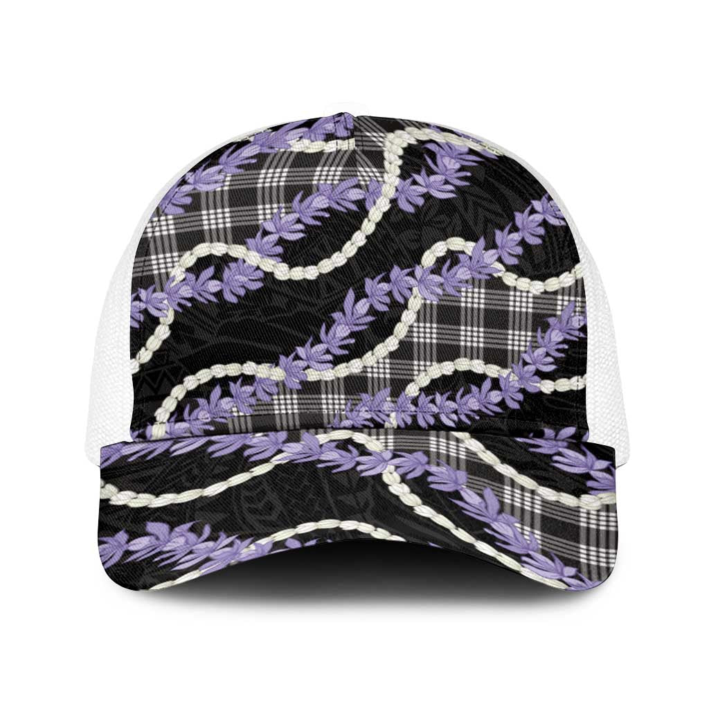 Black Hawaii Palaka Honohono Pikake Baseball Net Cap Hawaiian Orchid Lei Polynesian Pattern - Polynesian Pride