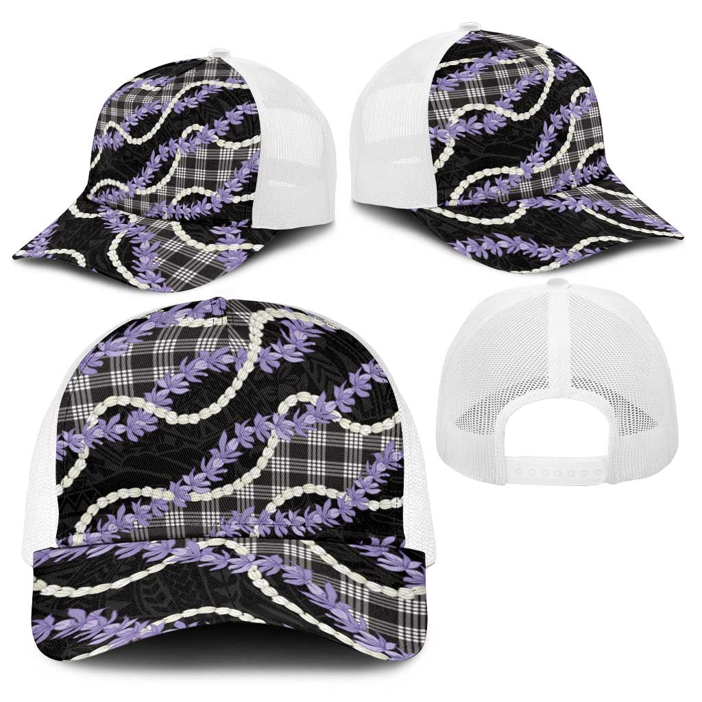 Black Hawaii Palaka Honohono Pikake Baseball Net Cap Hawaiian Orchid Lei Polynesian Pattern - Polynesian Pride