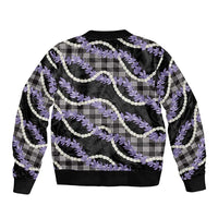Black Hawaii Palaka Honohono Pikake Bomber Jacket Hawaiian Orchid Lei Polynesian Pattern - Polynesian Pride