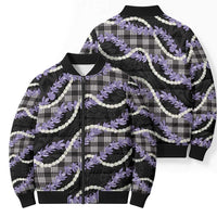 Black Hawaii Palaka Honohono Pikake Bomber Puffer Jacket Hawaiian Orchid Lei Polynesian Pattern - Polynesian Pride
