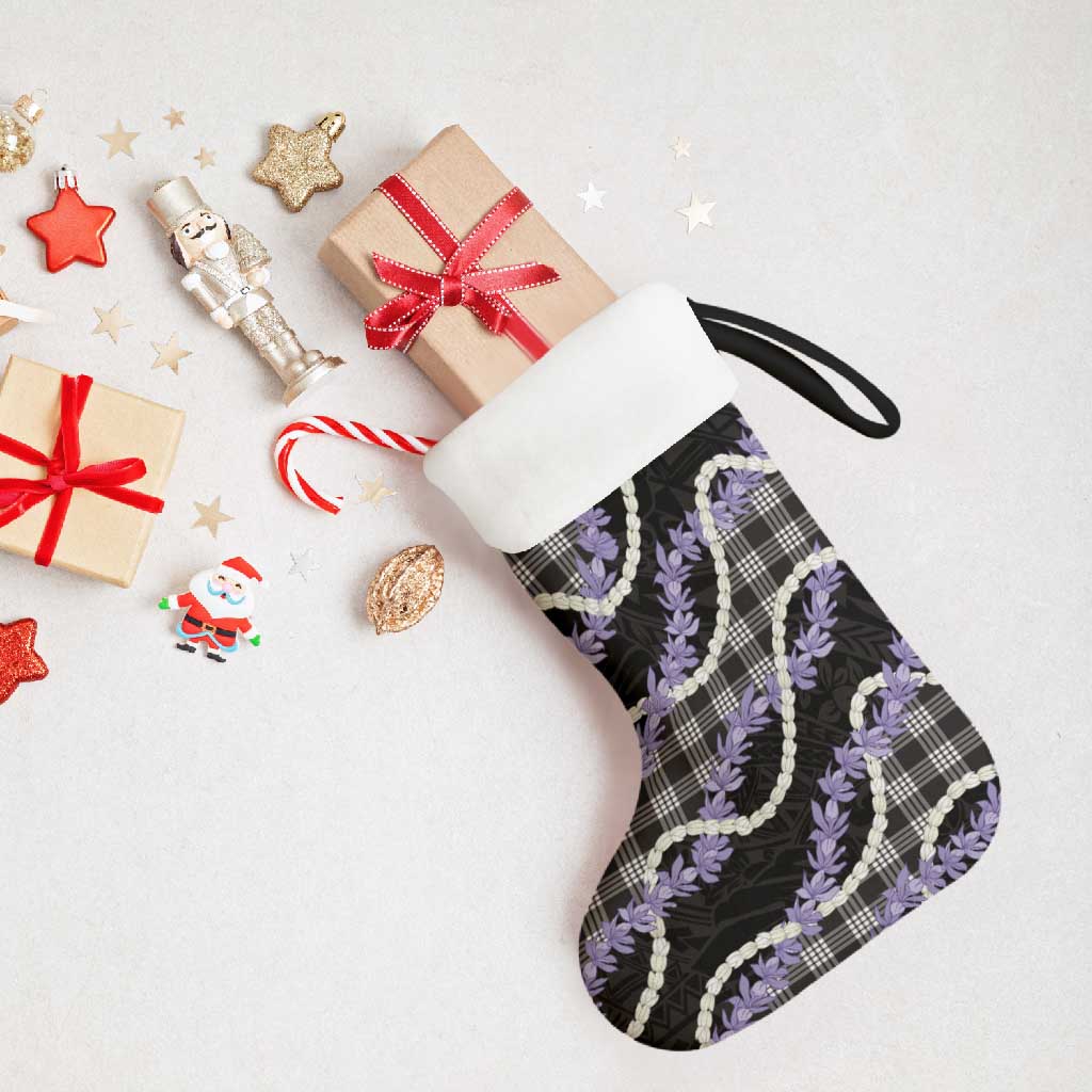 Black Hawaii Palaka Honohono Pikake Christmas Stocking Hawaiian Orchid Lei Polynesian Pattern - Polynesian Pride