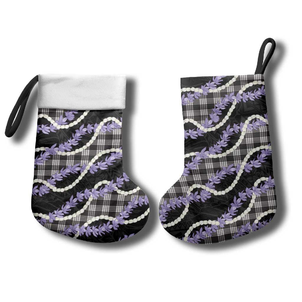 Black Hawaii Palaka Honohono Pikake Christmas Stocking Hawaiian Orchid Lei Polynesian Pattern - Polynesian Pride