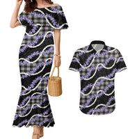 Black Hawaii Palaka Honohono Pikake Couples Matching Mermaid Dress and Hawaiian Shirt Hawaiian Orchid Lei Polynesian Pattern LT14 Black - Polynesian Pride