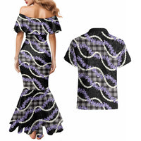Black Hawaii Palaka Honohono Pikake Couples Matching Mermaid Dress and Hawaiian Shirt Hawaiian Orchid Lei Polynesian Pattern LT14 - Polynesian Pride