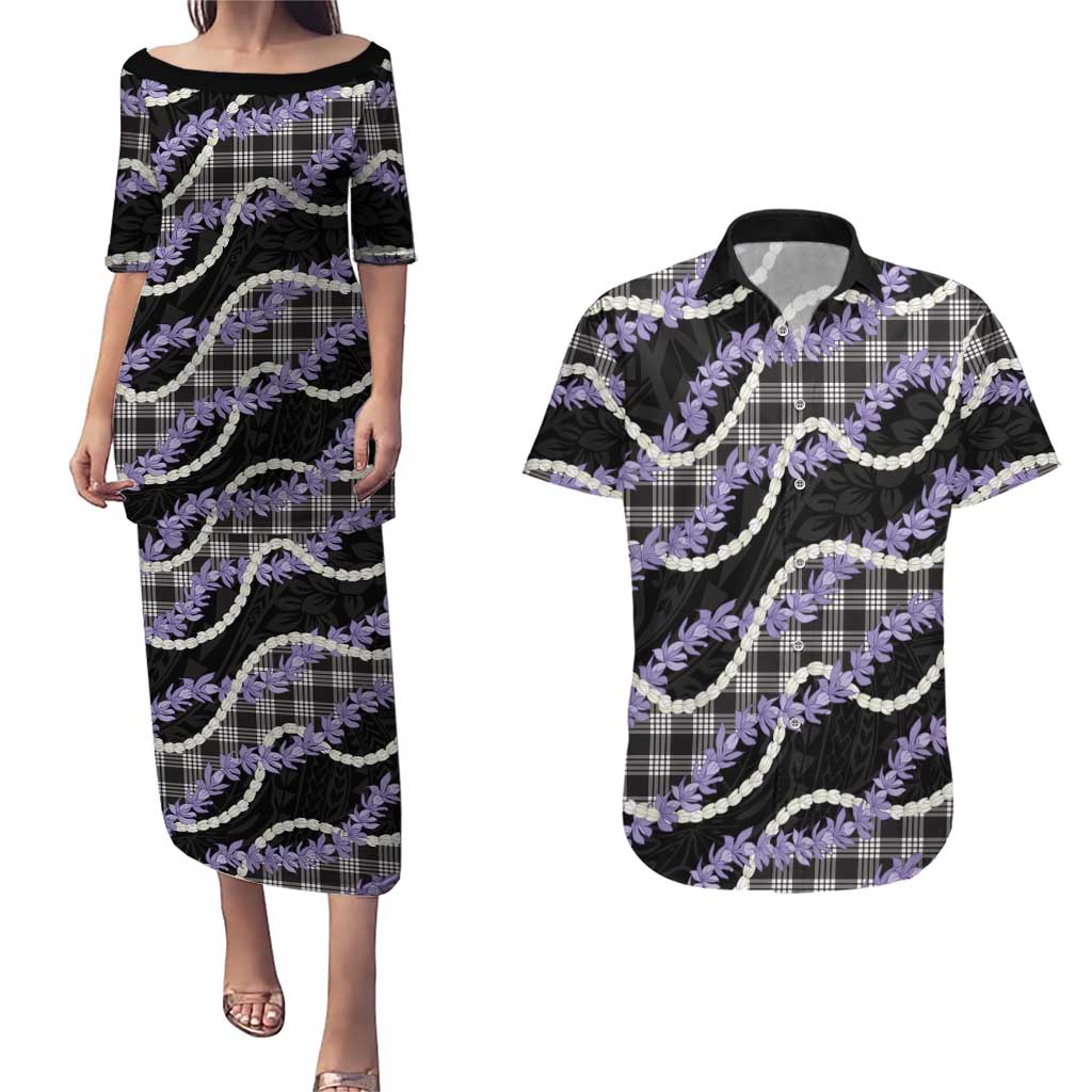 Black Hawaii Palaka Honohono Pikake Couples Matching Puletasi and Hawaiian Shirt Hawaiian Orchid Lei Polynesian Pattern LT14 Black - Polynesian Pride