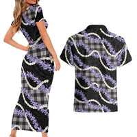 Black Hawaii Palaka Honohono Pikake Couples Matching Short Sleeve Bodycon Dress and Hawaiian Shirt Hawaiian Orchid Lei Polynesian Pattern LT14 - Polynesian Pride