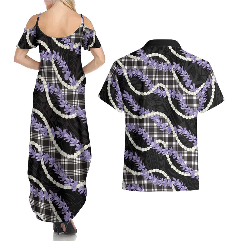 Black Hawaii Palaka Honohono Pikake Couples Matching Summer Maxi Dress and Hawaiian Shirt Hawaiian Orchid Lei Polynesian Pattern - Polynesian Pride