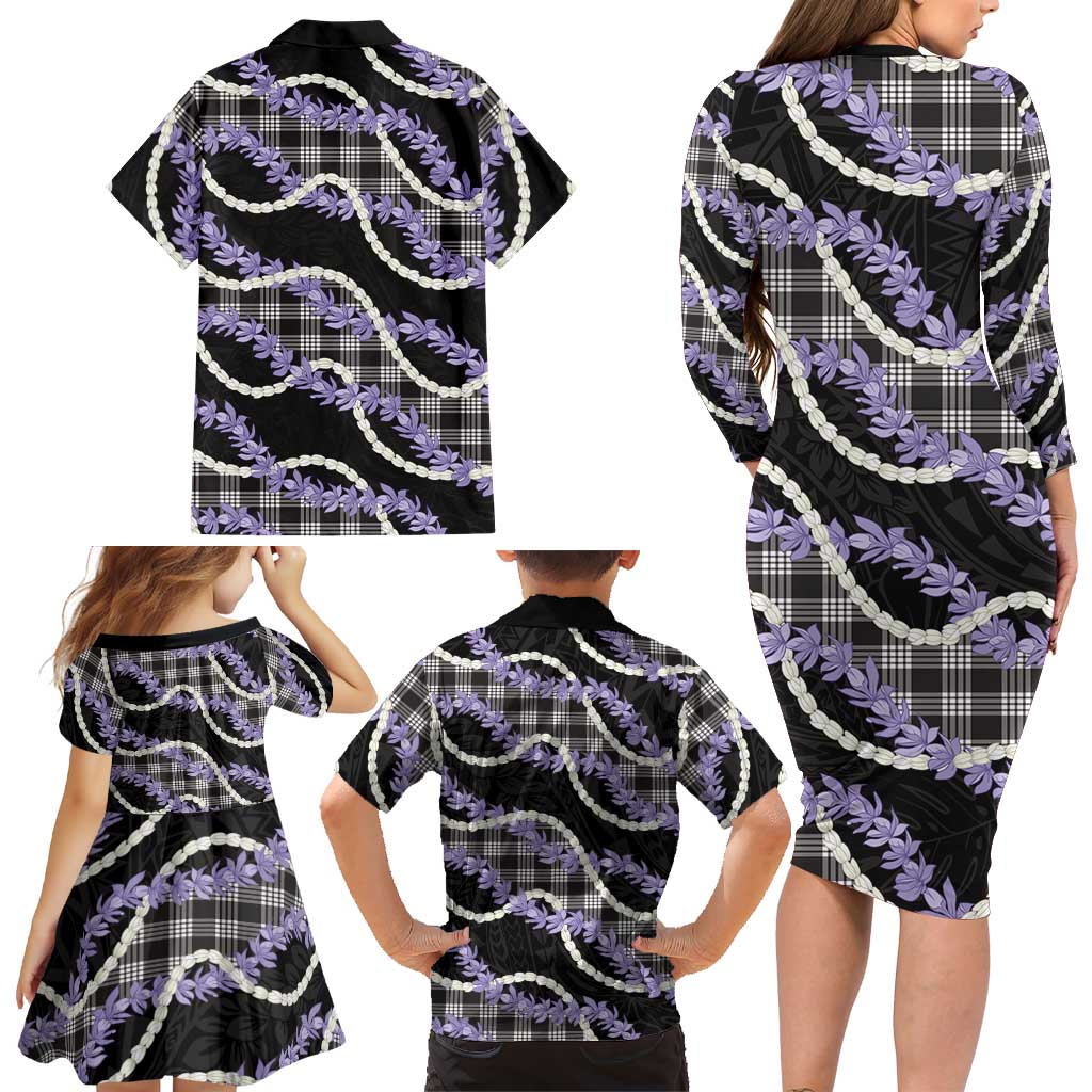 Black Hawaii Palaka Honohono Pikake Family Matching Long Sleeve Bodycon Dress and Hawaiian Shirt Hawaiian Orchid Lei Polynesian Pattern LT14 - Polynesian Pride