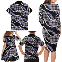 Black Hawaii Palaka Honohono Pikake Family Matching Long Sleeve Bodycon Dress and Hawaiian Shirt Hawaiian Orchid Lei Polynesian Pattern LT14 - Polynesian Pride