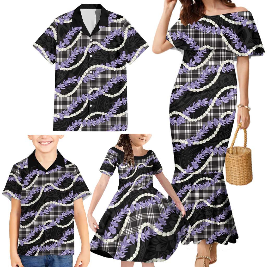 Black Hawaii Palaka Honohono Pikake Family Matching Mermaid Dress and Hawaiian Shirt Hawaiian Orchid Lei Polynesian Pattern - Polynesian Pride