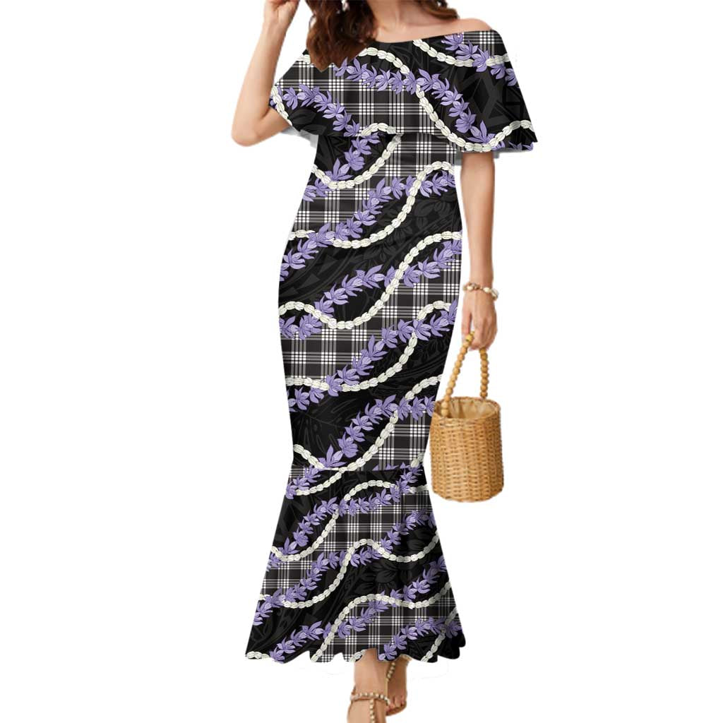 Black Hawaii Palaka Honohono Pikake Family Matching Mermaid Dress and Hawaiian Shirt Hawaiian Orchid Lei Polynesian Pattern LT14 Black - Polynesian Pride