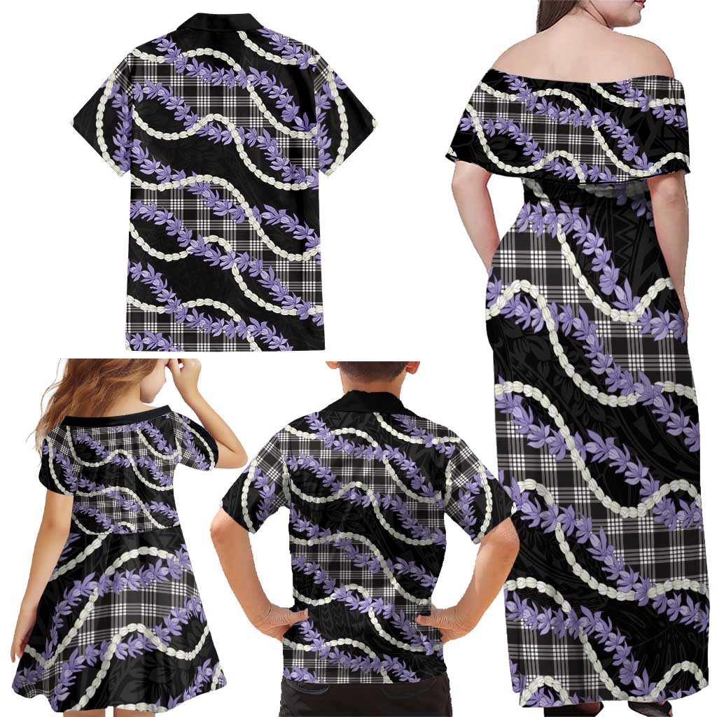 Black Hawaii Palaka Honohono Pikake Family Matching Off Shoulder Maxi Dress and Hawaiian Shirt Hawaiian Orchid Lei Polynesian Pattern LT14 - Polynesian Pride