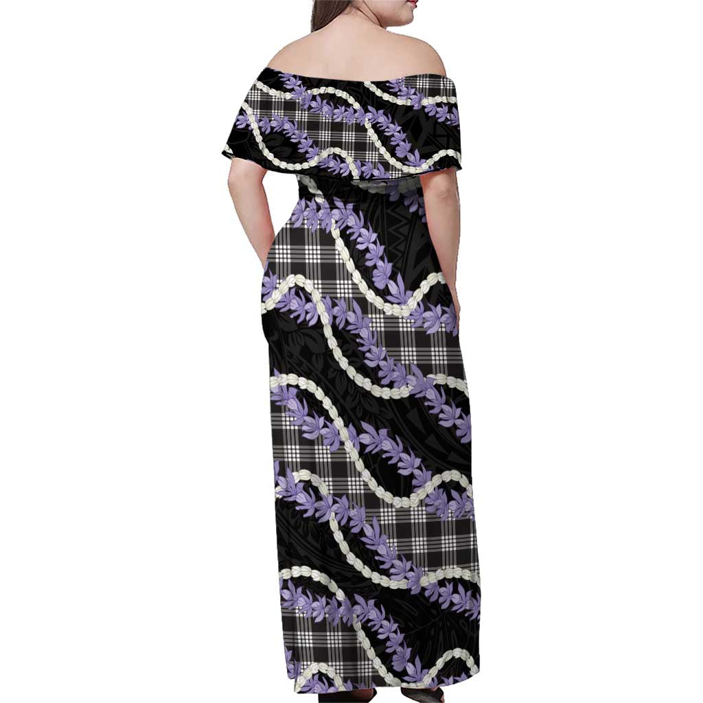 Black Hawaii Palaka Honohono Pikake Family Matching Off Shoulder Maxi Dress and Hawaiian Shirt Hawaiian Orchid Lei Polynesian Pattern LT14 - Polynesian Pride
