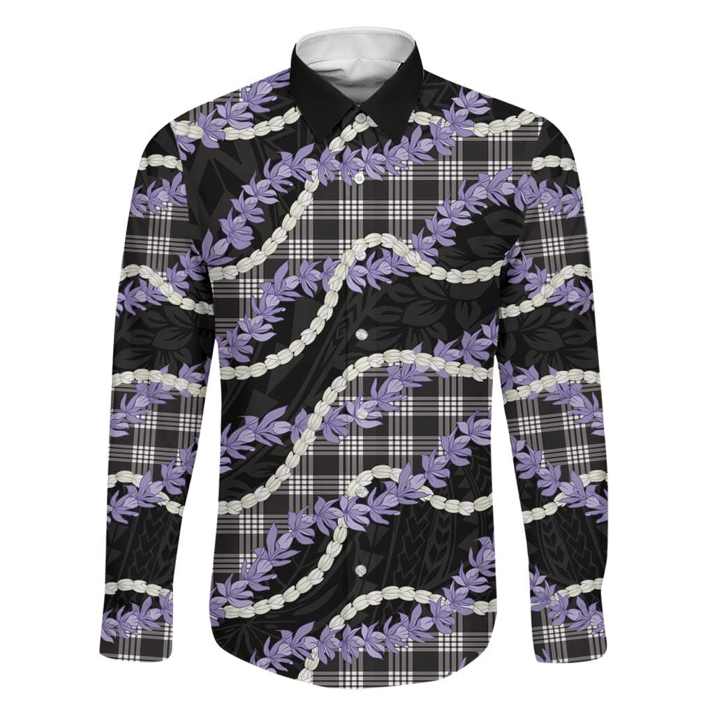 Black Hawaii Palaka Honohono Pikake Family Matching Summer Maxi Dress and Hawaiian Shirt Hawaiian Orchid Lei Polynesian Pattern LT14 Dad's Shirt - Long Sleeve Black - Polynesian Pride