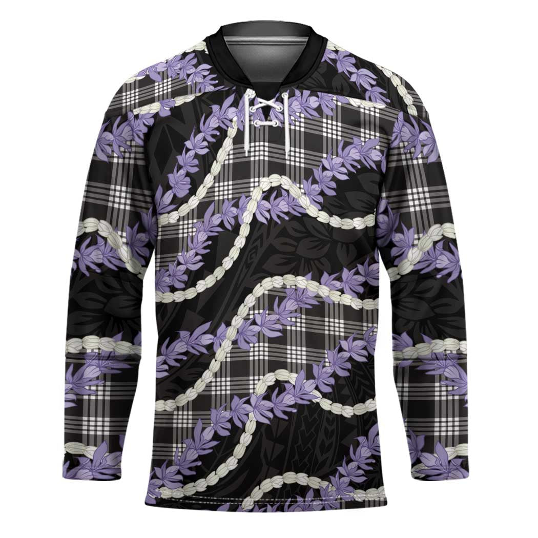 Black Hawaii Palaka Honohono Pikake Hockey Jersey Hawaiian Orchid Lei Polynesian Pattern - Polynesian Pride
