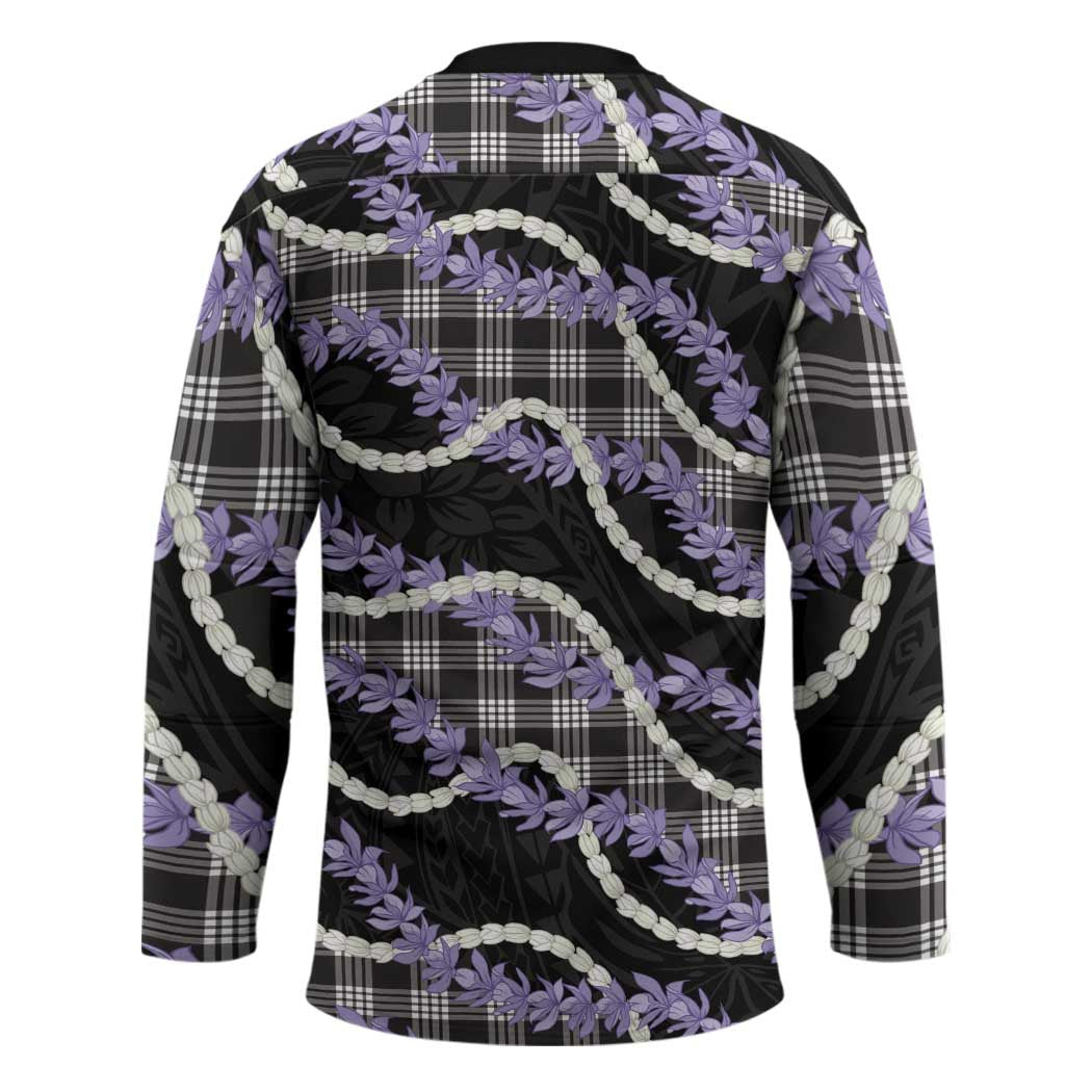 Black Hawaii Palaka Honohono Pikake Hockey Jersey Hawaiian Orchid Lei Polynesian Pattern - Polynesian Pride