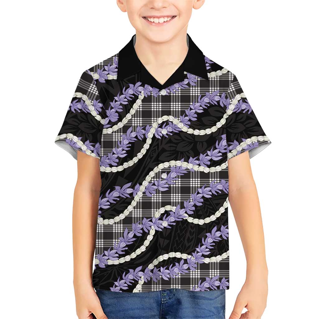 Black Hawaii Palaka Honohono Pikake Kid Hawaiian Shirt Hawaiian Orchid Lei Polynesian Pattern - Polynesian Pride