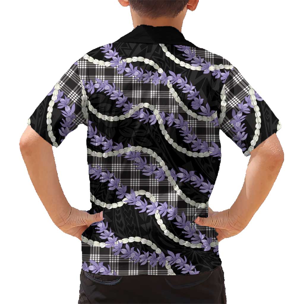 Black Hawaii Palaka Honohono Pikake Kid Hawaiian Shirt Hawaiian Orchid Lei Polynesian Pattern - Polynesian Pride