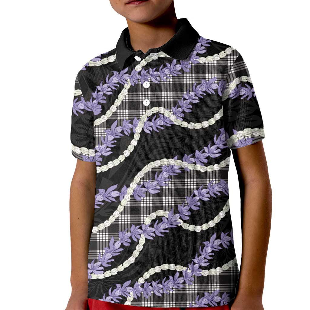 Black Hawaii Palaka Honohono Pikake Kid Polo Shirt Hawaiian Orchid Lei Polynesian Pattern - Polynesian Pride