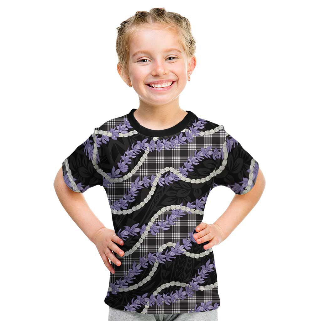 Black Hawaii Palaka Honohono Pikake Kid T Shirt Hawaiian Orchid Lei Polynesian Pattern - Polynesian Pride