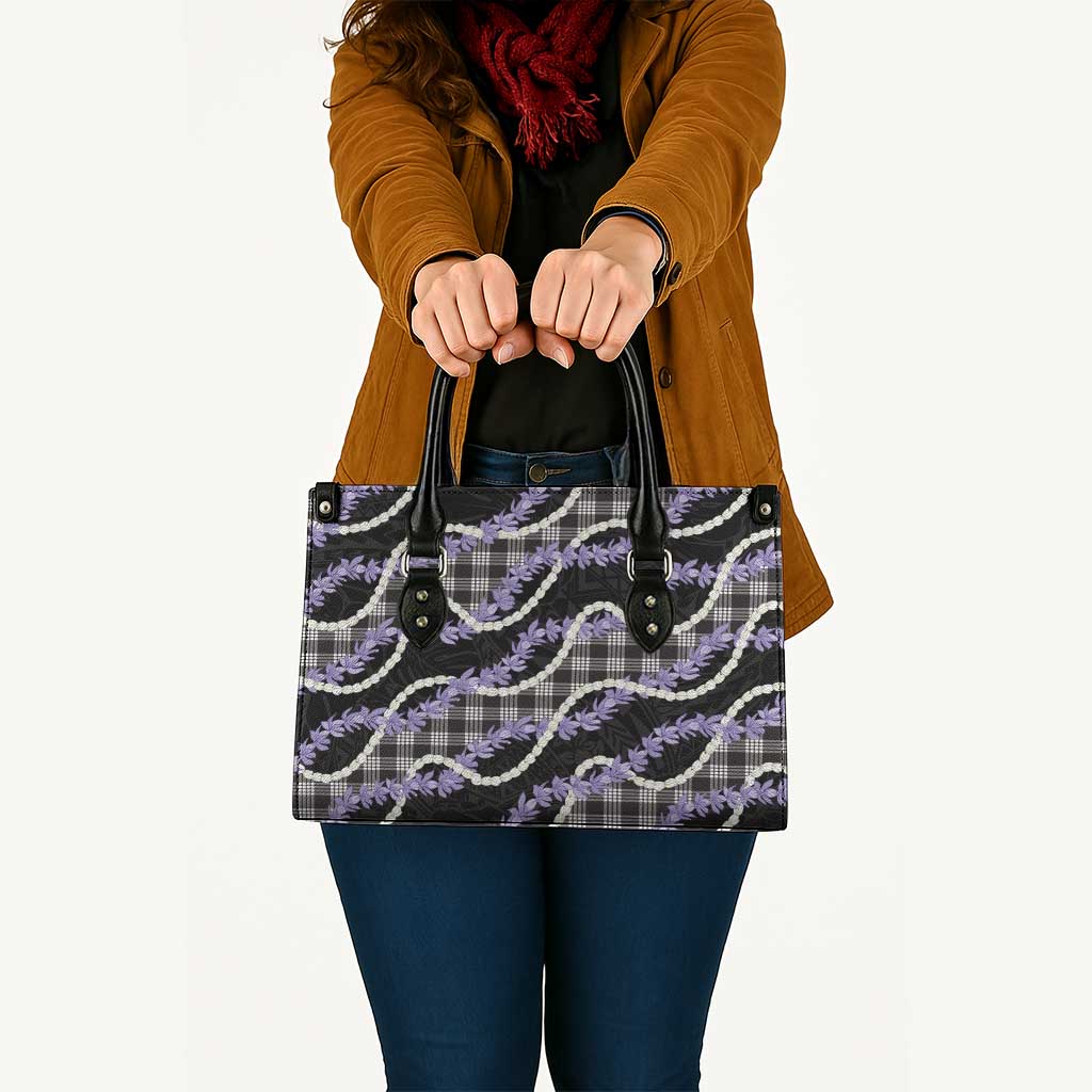 Black Hawaii Palaka Honohono Pikake Leather Bag Hawaiian Orchid Lei Polynesian Pattern - Polynesian Pride