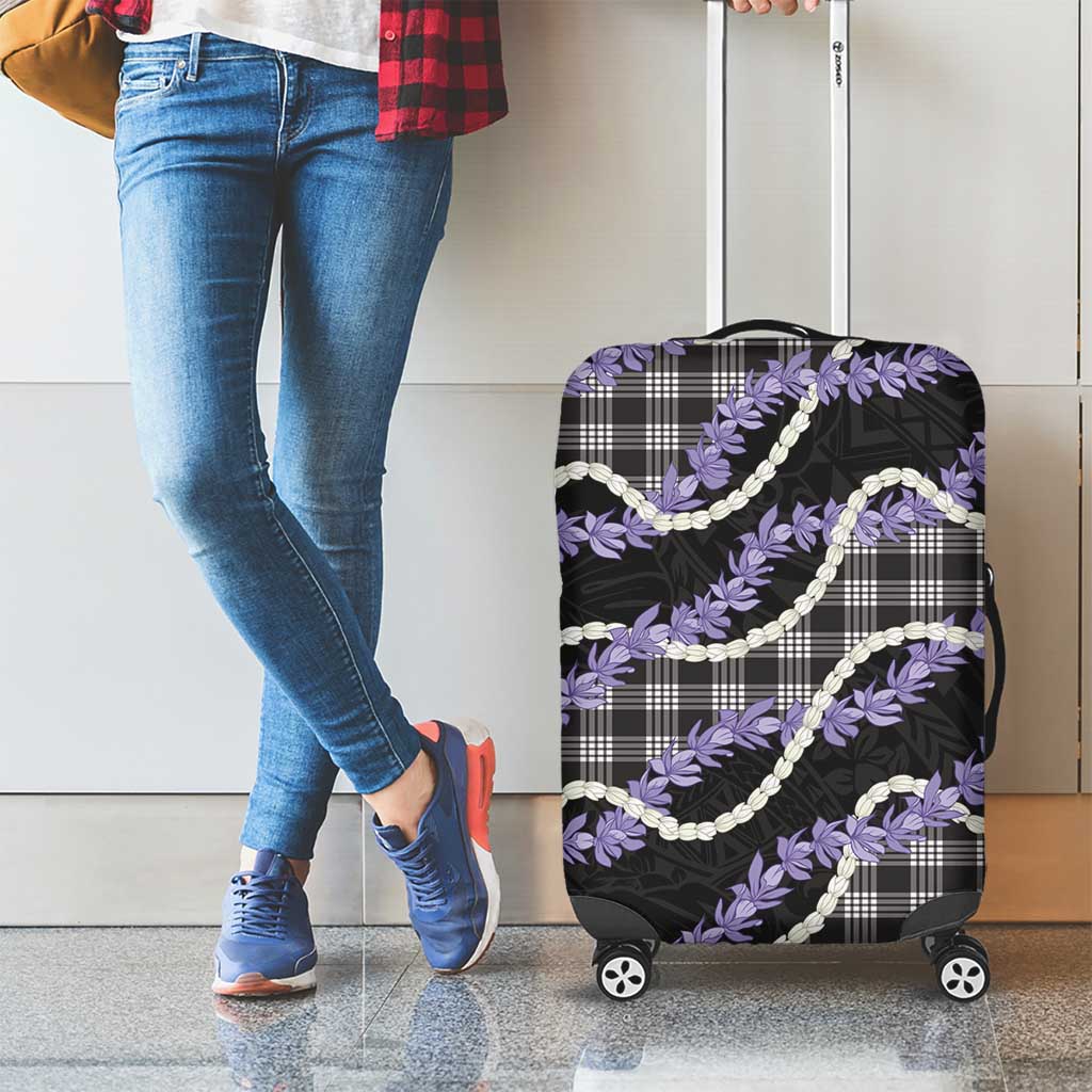 Black Hawaii Palaka Honohono Pikake Luggage Cover Hawaiian Orchid Lei Polynesian Pattern - Polynesian Pride