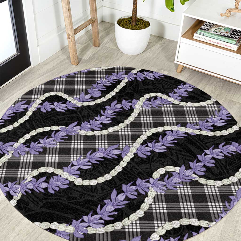 Black Hawaii Palaka Honohono Pikake Round Carpet Hawaiian Orchid Lei Polynesian Pattern LT14 Black - Polynesian Pride