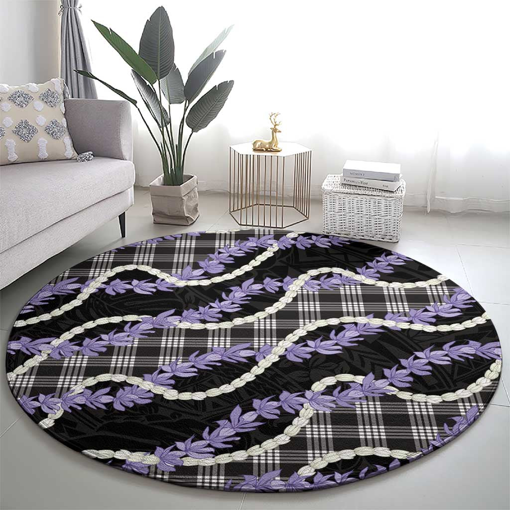 Black Hawaii Palaka Honohono Pikake Round Carpet Hawaiian Orchid Lei Polynesian Pattern LT14 - Polynesian Pride