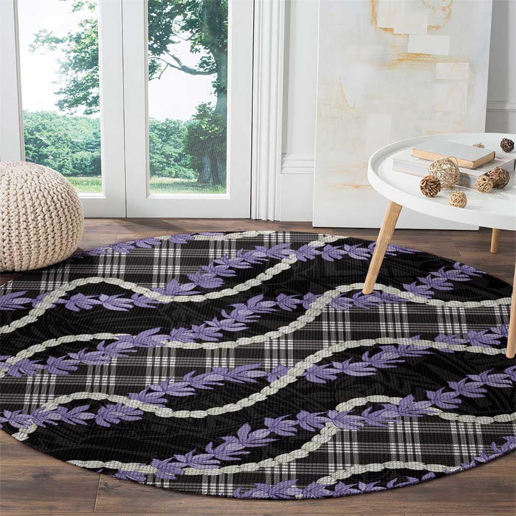 Black Hawaii Palaka Honohono Pikake Round Carpet Hawaiian Orchid Lei Polynesian Pattern LT14 - Polynesian Pride