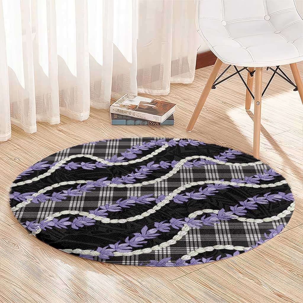 Black Hawaii Palaka Honohono Pikake Round Carpet Hawaiian Orchid Lei Polynesian Pattern LT14 - Polynesian Pride