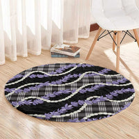 Black Hawaii Palaka Honohono Pikake Round Carpet Hawaiian Orchid Lei Polynesian Pattern LT14 - Polynesian Pride