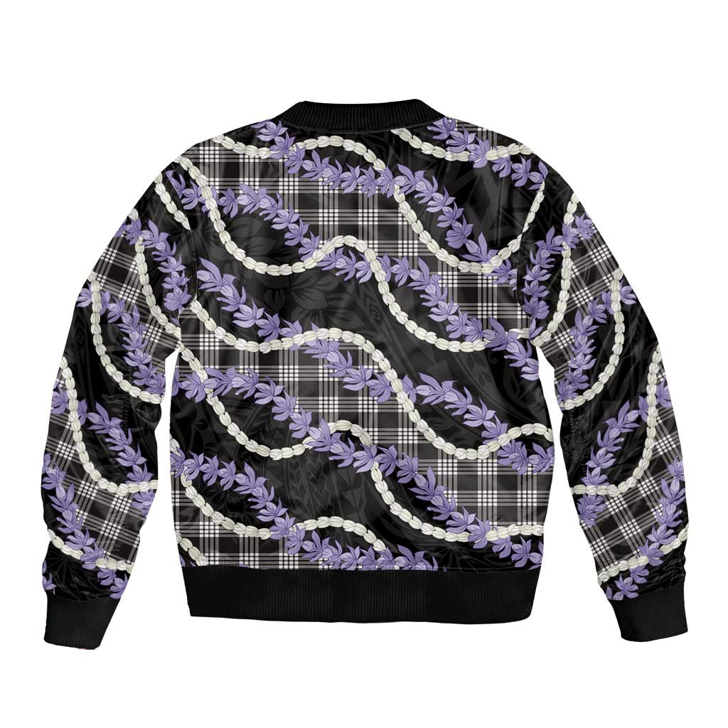 Black Hawaii Palaka Honohono Pikake Sleeve Zip Bomber Jacket Hawaiian Orchid Lei Polynesian Pattern LT14 - Polynesian Pride