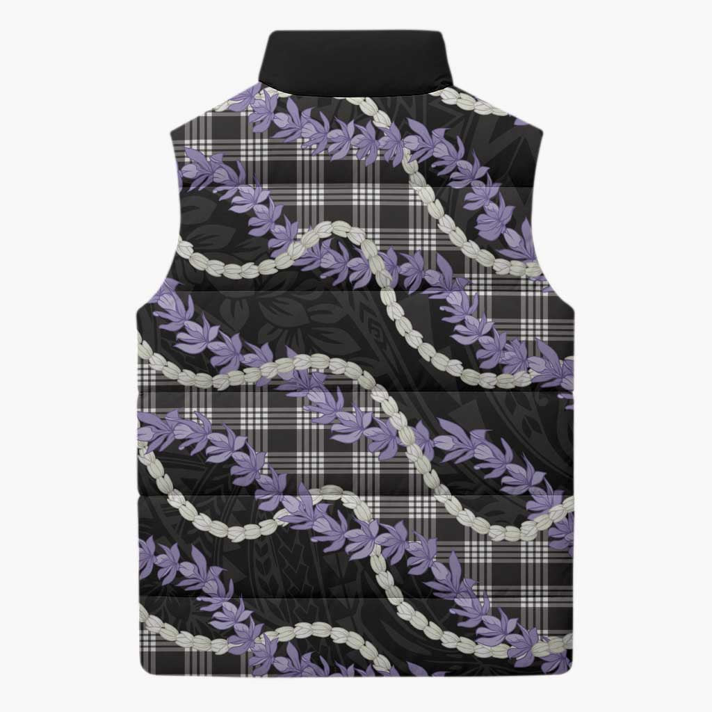Black Hawaii Palaka Honohono Pikake Sleeveless Puffer Jacket Hawaiian Orchid Lei Polynesian Pattern LT14 - Polynesian Pride